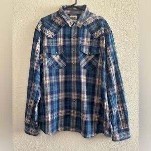Ariat Flannel Pearl Snap Shirt Men XXL Blue Plaid Retro Fit Western Rodeo Cowboy